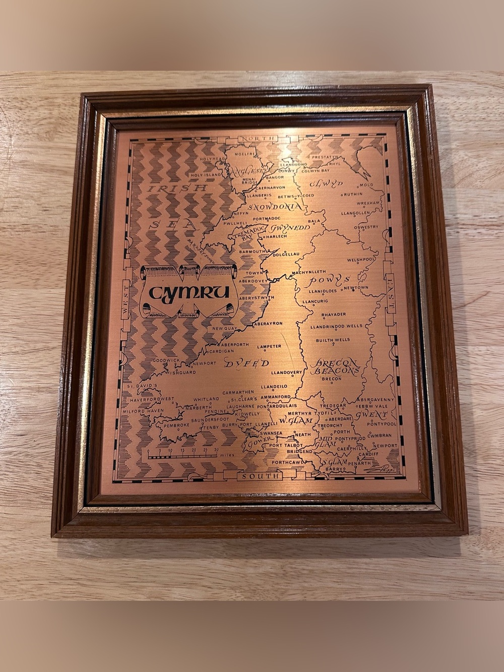 Coppercraft Cymru Etched Copper Framed Wales Map vintage circa 1970’s